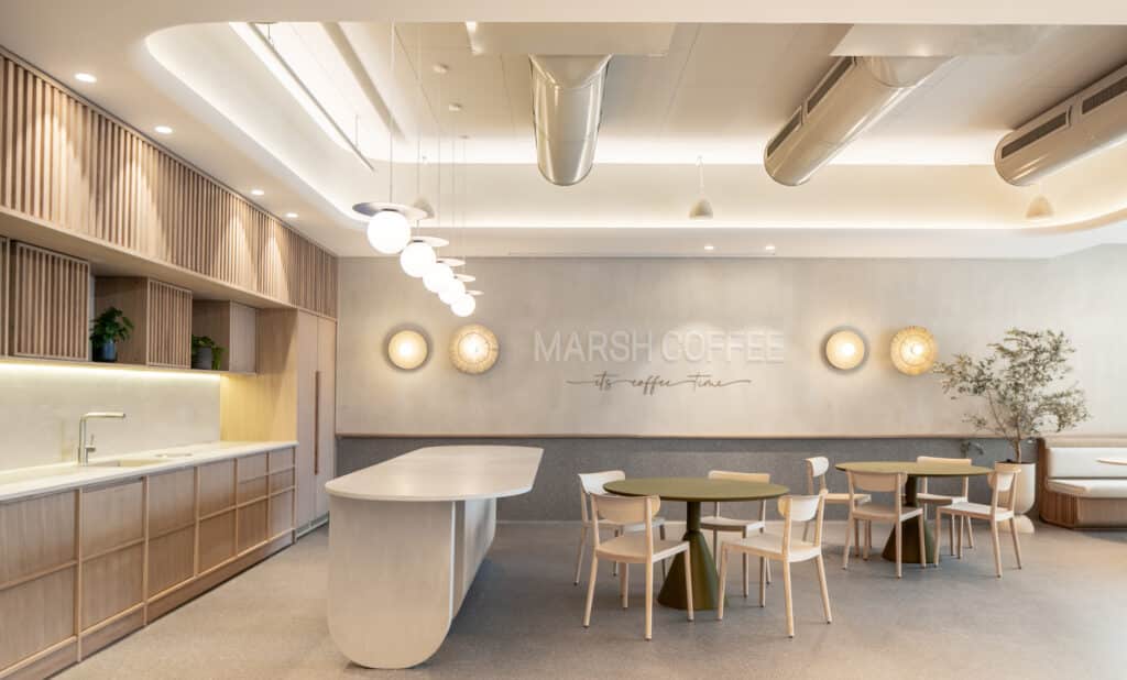 MARSH COFFEE 3D letters and script on the cafe wall