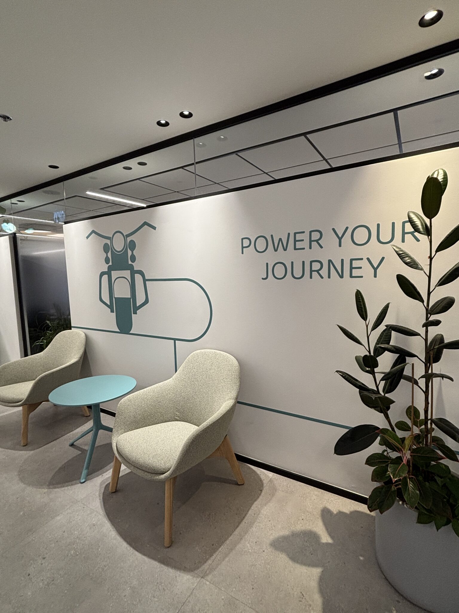 POWER YOUR JOURNEY wall graphic with a motorcycle line drawing