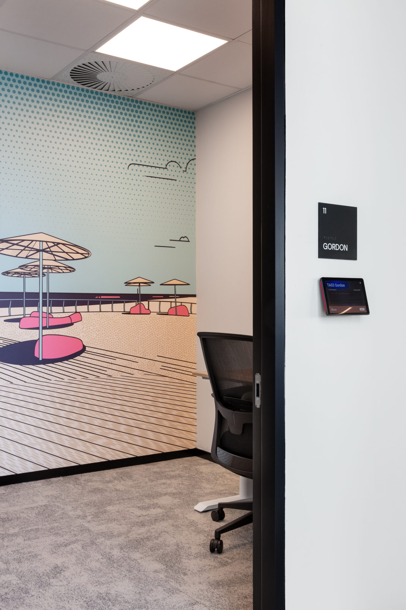 Small office with a beach umbrellas illustration wall mural