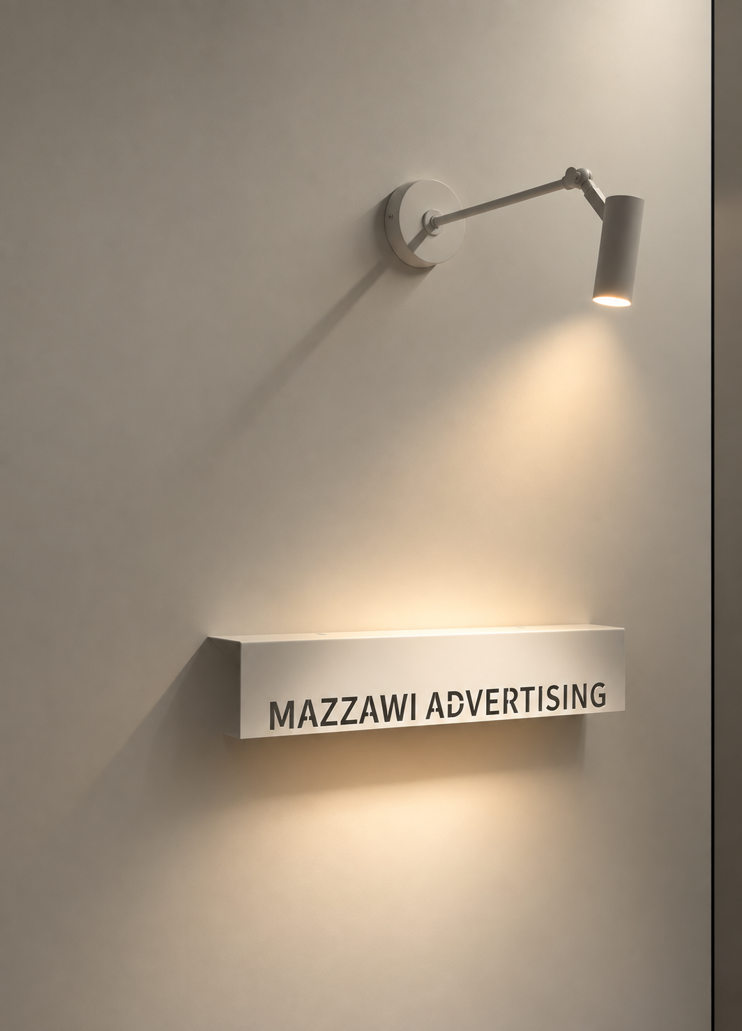 MAZZAWI ADVERTISING sign lit by a wall lamp